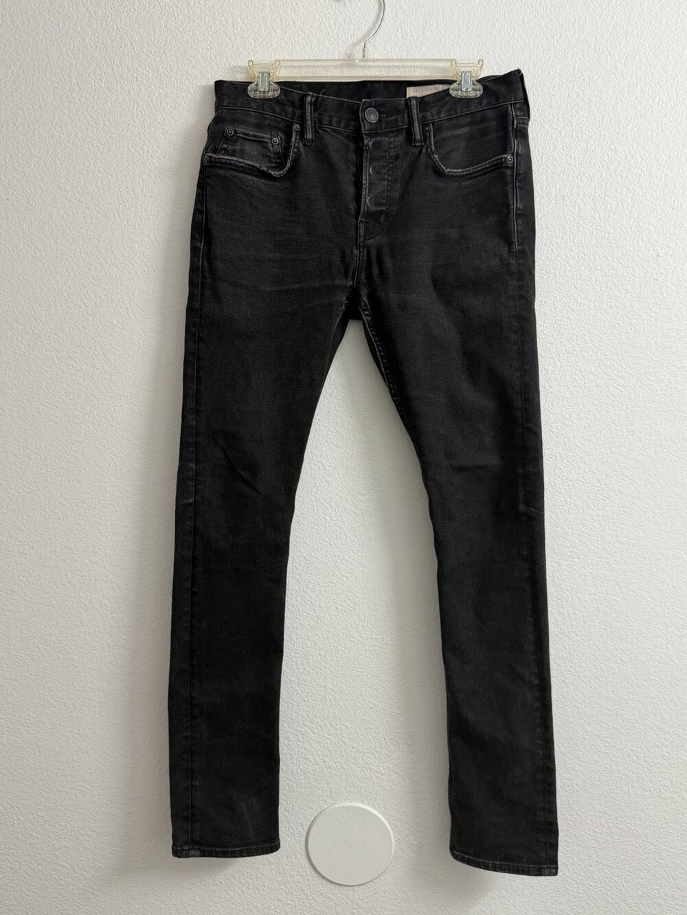 All Saints Cigarette Jeans Men’s Size 30 Distressed Black Button Fly Denim